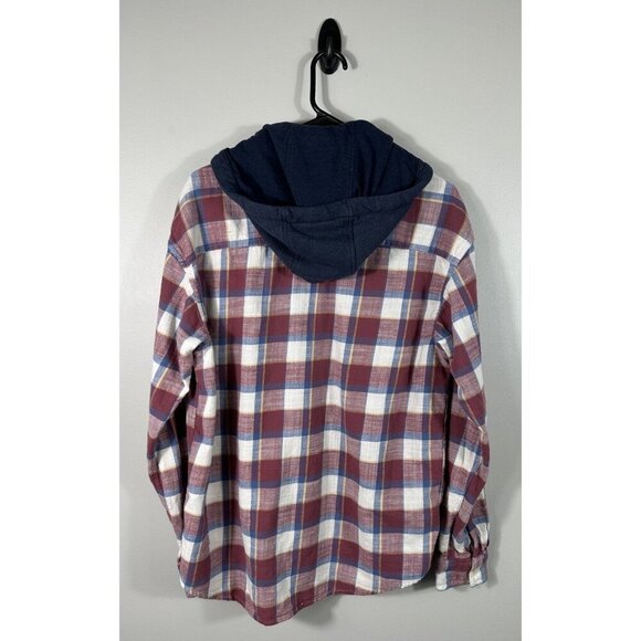 American Eagle Flannel Mens Medium Plaid Detachable Hood Grunge - Picture 2 of 9